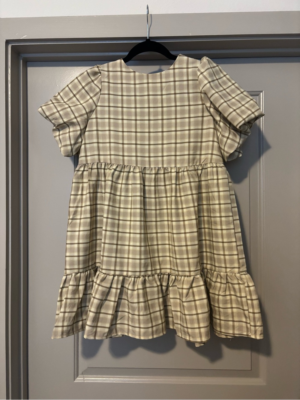 Forever 21 Beige Plaid Ruffle-Hem Dress